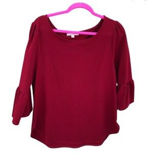 Green Envelope Burgundy 3/4 Circular Flounce Sleeve Blouse (1X) -